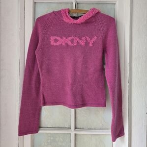 DKNY Pink Fuzzy Logo Sweater Pullover Size L